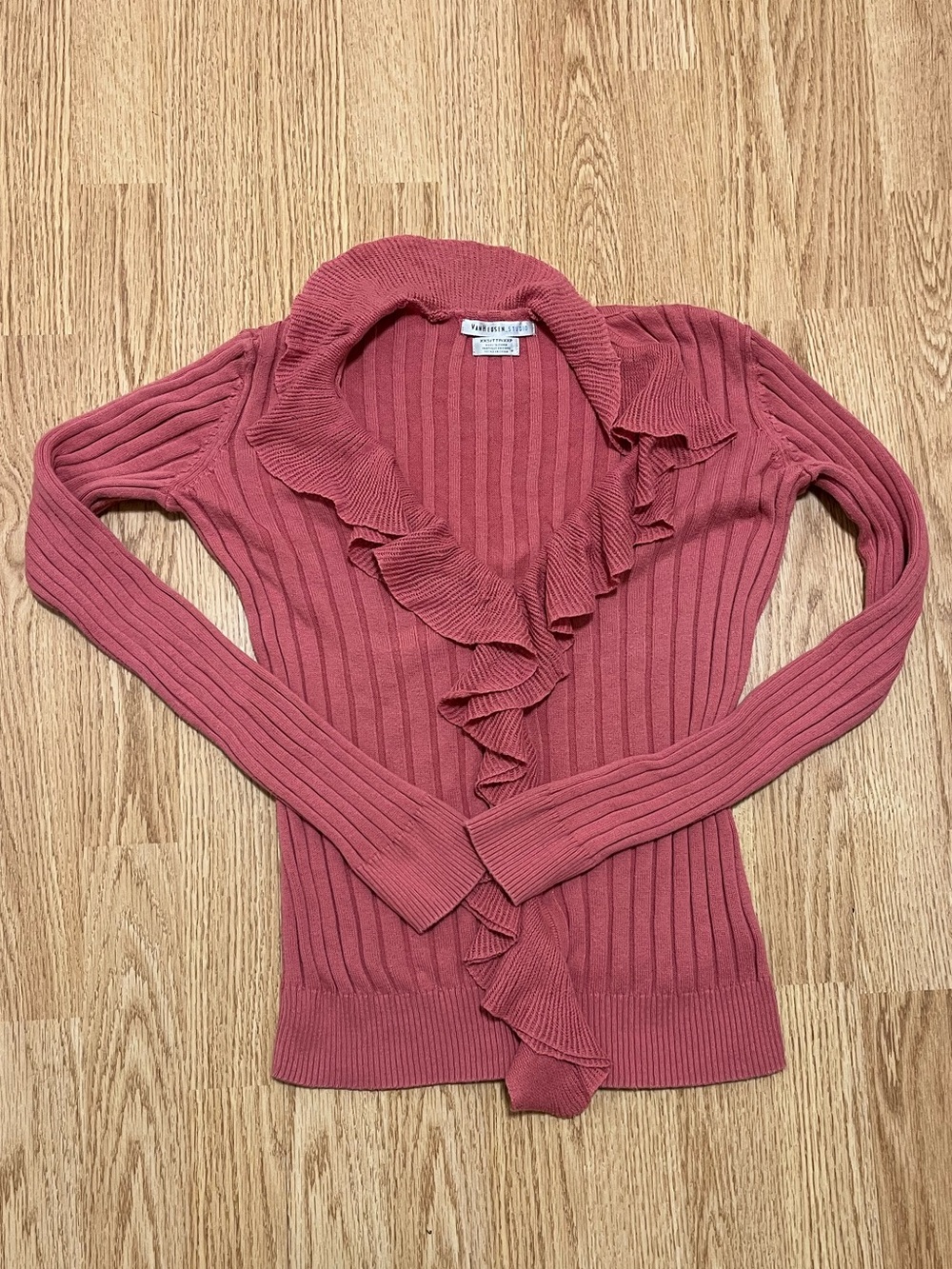 van heusen xxs cardigan/long sleeve top pink with ruffles y2k